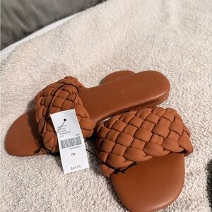 Lane Bryant Brown Braided Slide Sandals